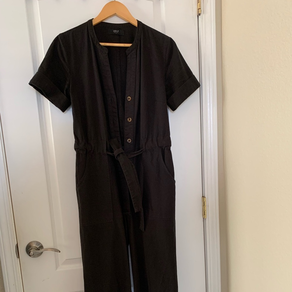 Able Black Button-Down Jumpsuit
